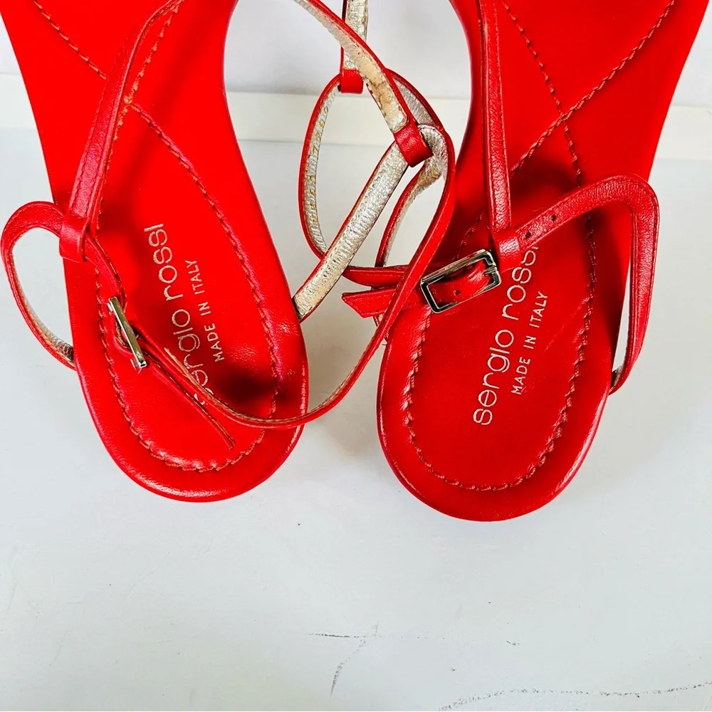 Sergio Rossi red leather flat sandals  38